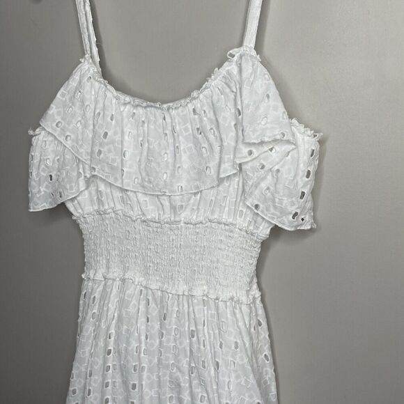 SLATE & WILLOW Ruffle Dress Women Large White Eyelet Midi Tiered 100% Cotton - Picture 5 of 15